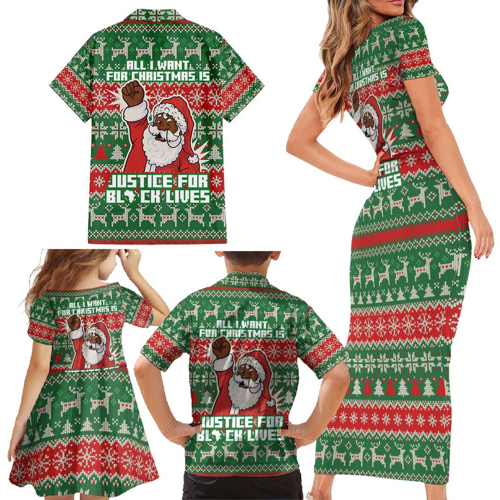 Justice For Black Lives Christmas Family Matching Short Sleeve Bodycon Dress and Hawaiian Shirt Funny Xmas Holiday Patterns - Wonder Print Shop