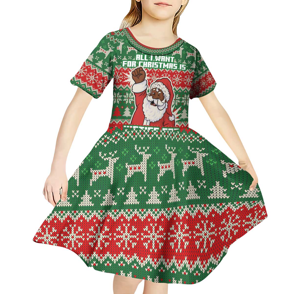 Justice For Black Lives Christmas Kid Short Sleeve Dress Funny Xmas Holiday Patterns - Wonder Print Shop