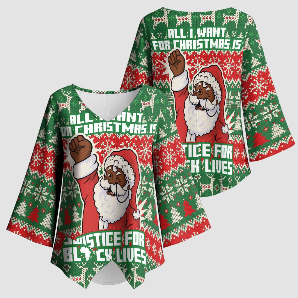Justice For Black Lives Christmas Kimono Sleeve Blouse Funny Xmas Holiday Patterns - Wonder Print Shop
