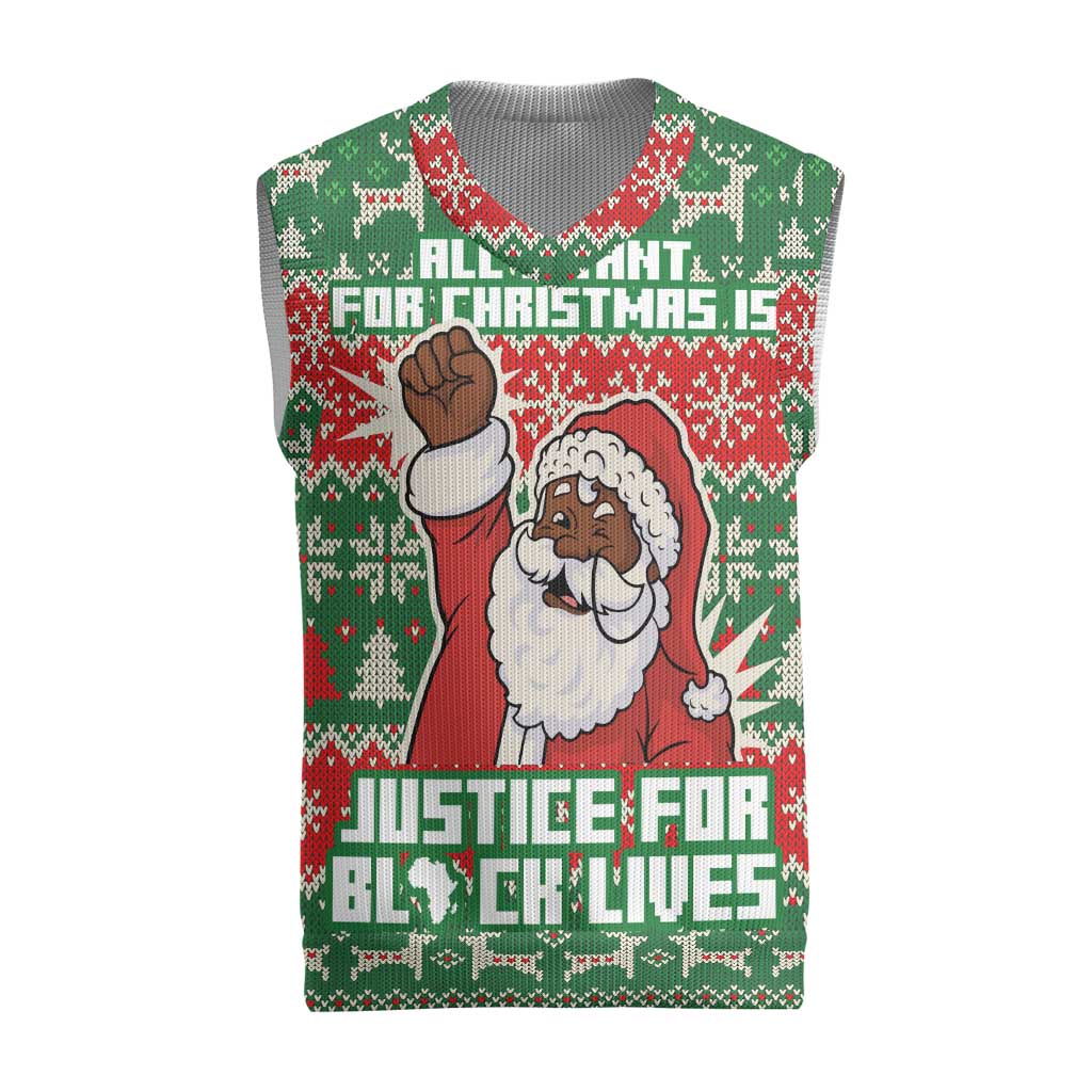 Justice For Black Lives Christmas Knitted V-Neck Vest Funny Xmas Holiday Patterns - Wonder Print Shop