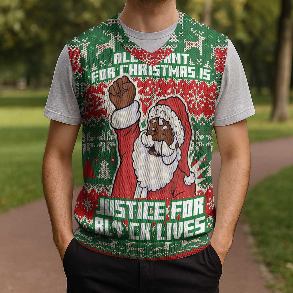 Justice For Black Lives Christmas Knitted V-Neck Vest Funny Xmas Holiday Patterns - Wonder Print Shop
