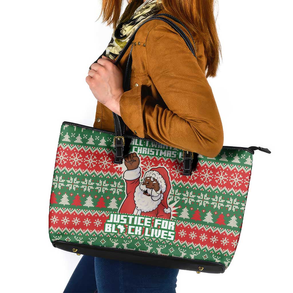 Justice For Black Lives Christmas Leather Tote Bag Funny Xmas Holiday Patterns - Wonder Print Shop