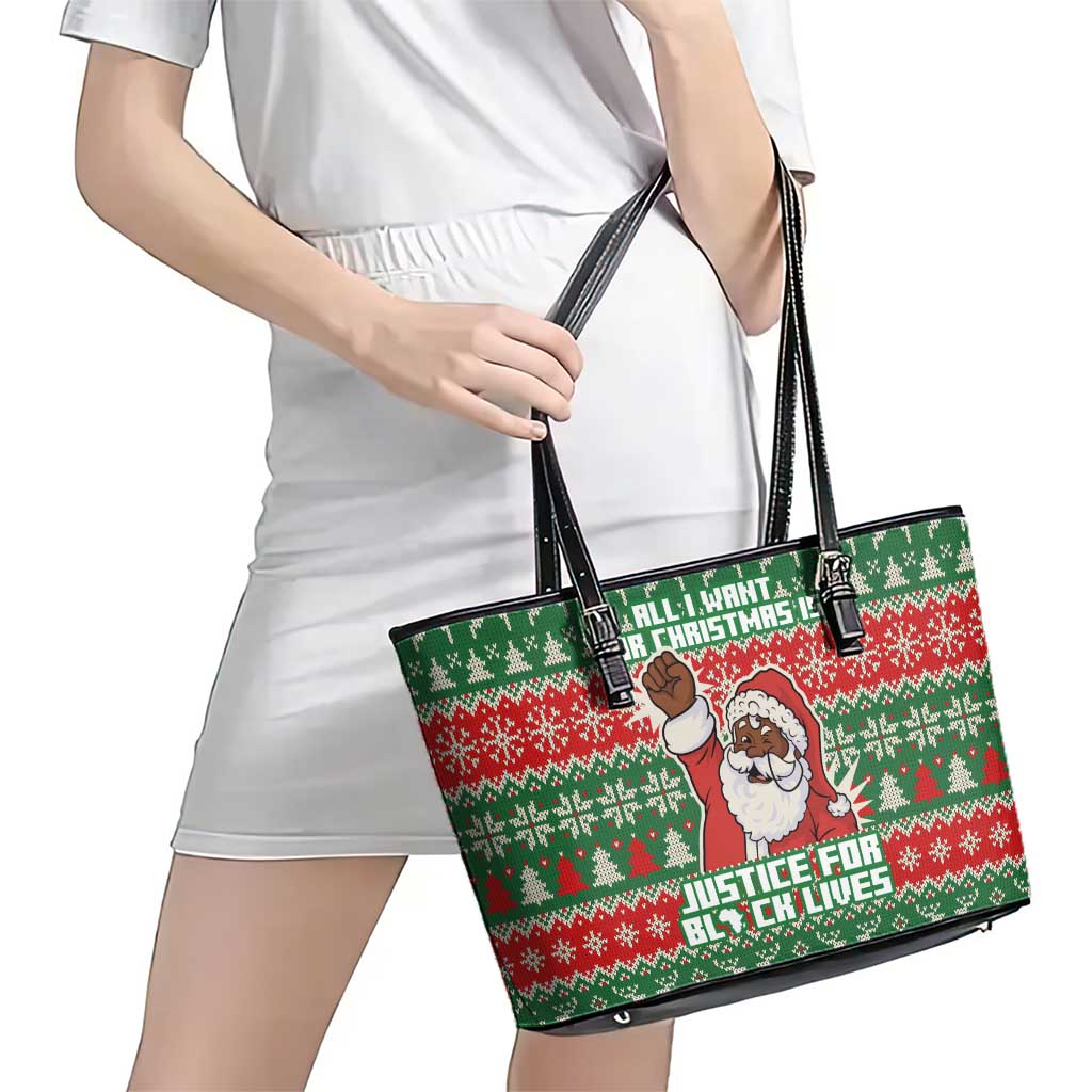 Justice For Black Lives Christmas Leather Tote Bag Funny Xmas Holiday Patterns - Wonder Print Shop