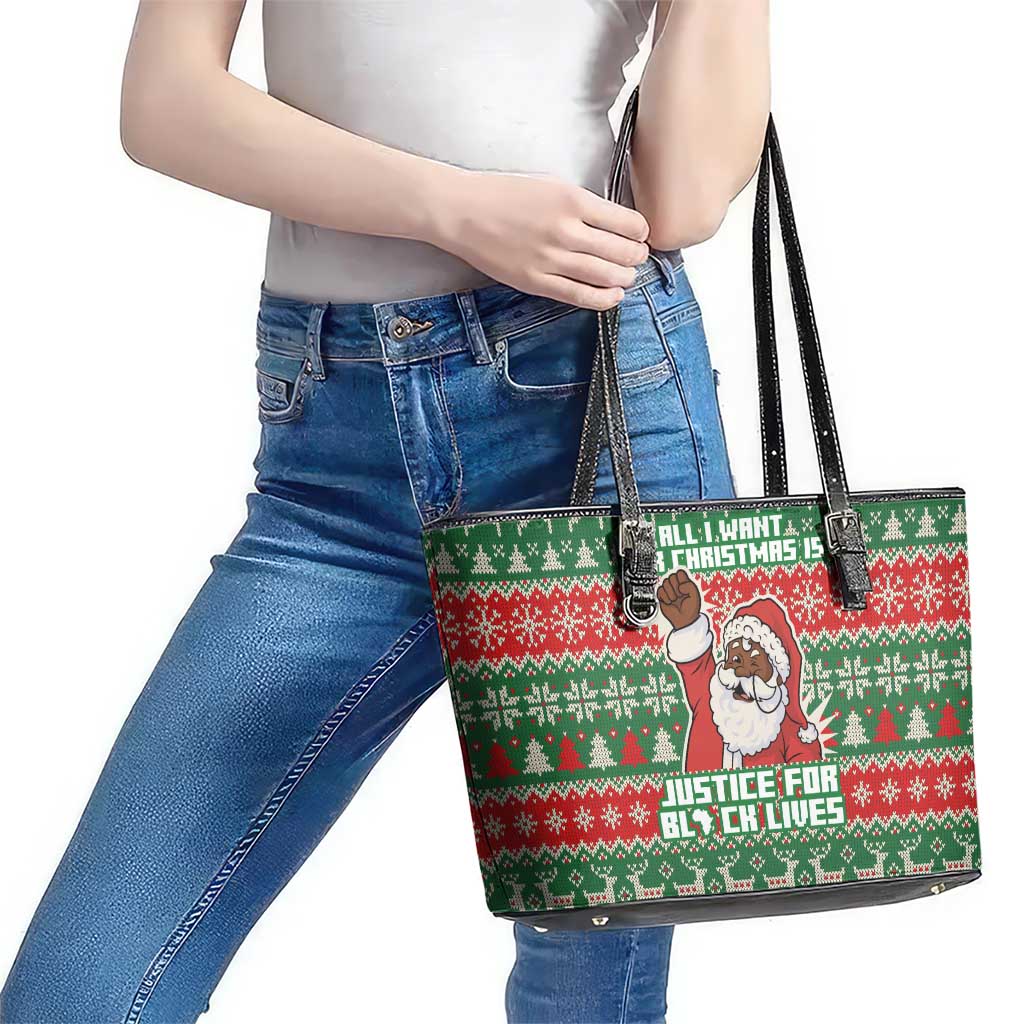 Justice For Black Lives Christmas Leather Tote Bag Funny Xmas Holiday Patterns - Wonder Print Shop