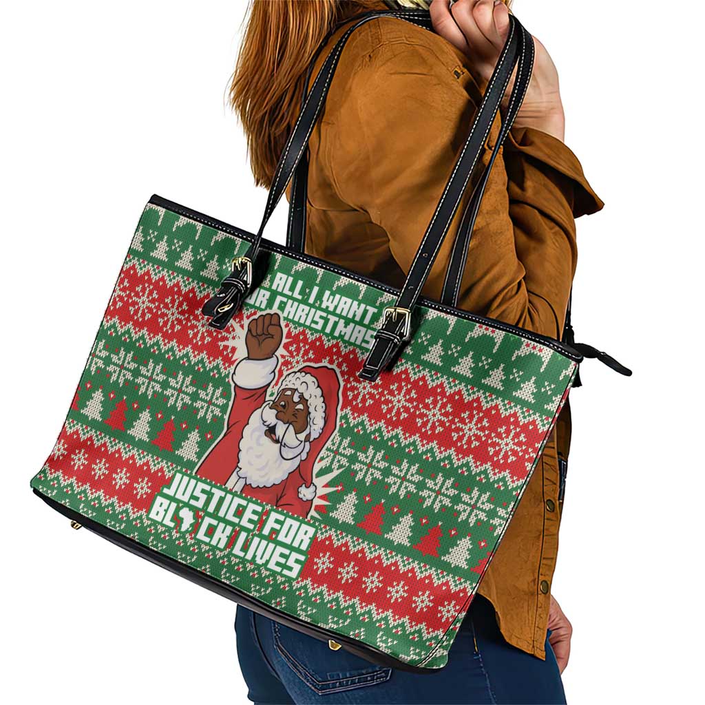 Justice For Black Lives Christmas Leather Tote Bag Funny Xmas Holiday Patterns - Wonder Print Shop