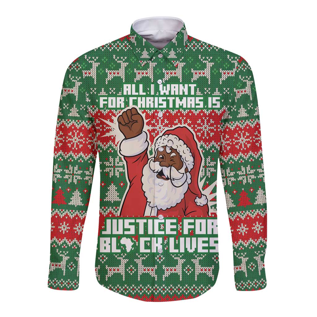 Justice For Black Lives Christmas Long Sleeve Button Shirt Funny Xmas Holiday Patterns - Wonder Print Shop