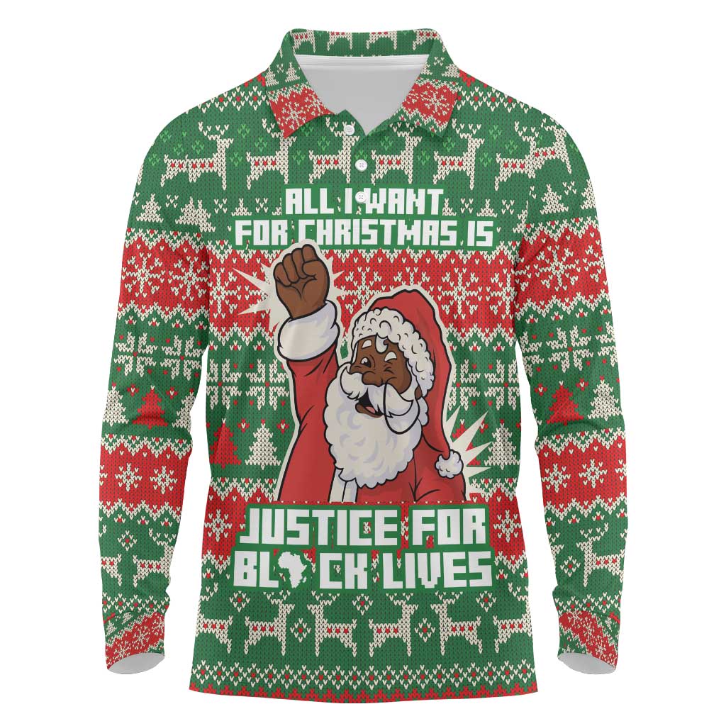 Justice For Black Lives Christmas Long Sleeve Polo Shirt Funny Xmas Holiday Patterns - Wonder Print Shop