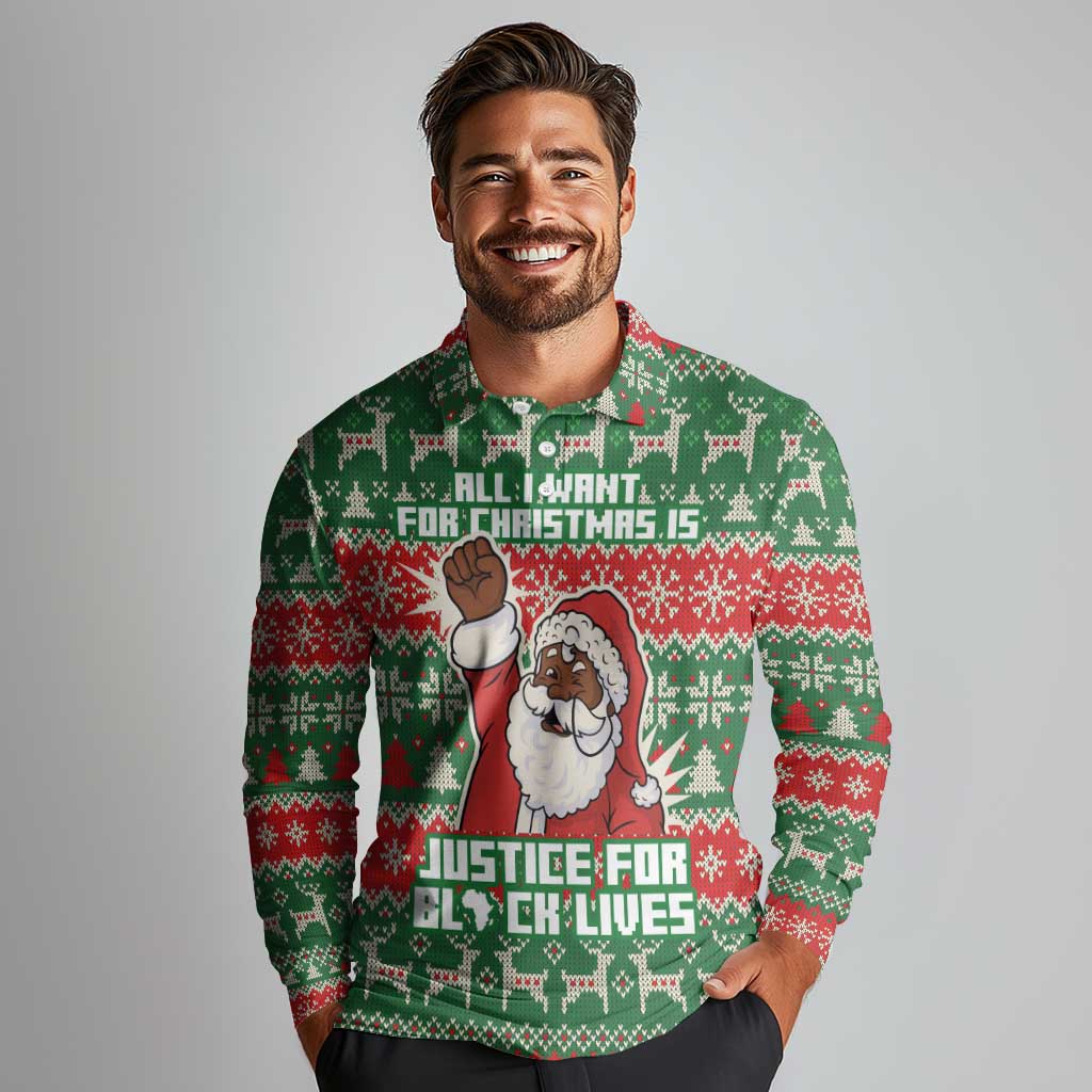 Justice For Black Lives Christmas Long Sleeve Polo Shirt Funny Xmas Holiday Patterns - Wonder Print Shop