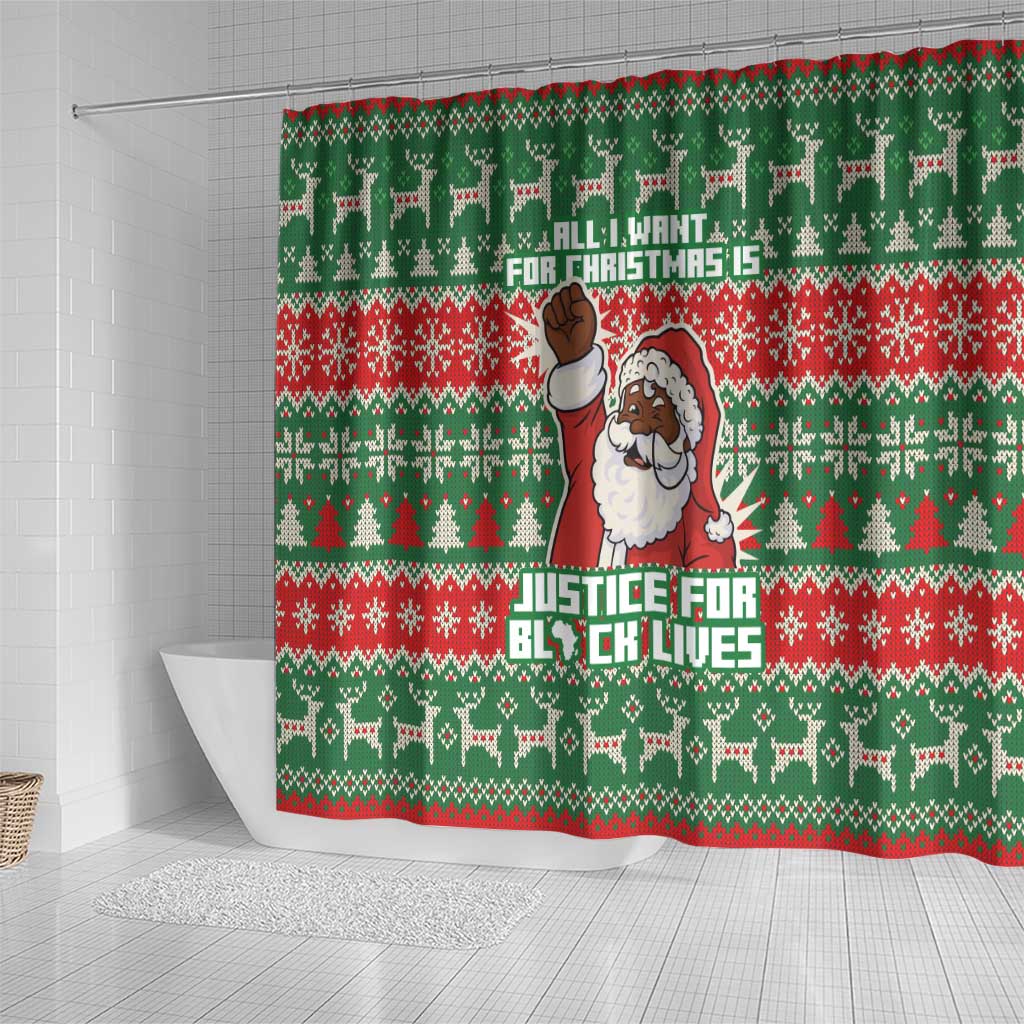 Justice For Black Lives Christmas Shower Curtain Funny Xmas Holiday Patterns - Wonder Print Shop