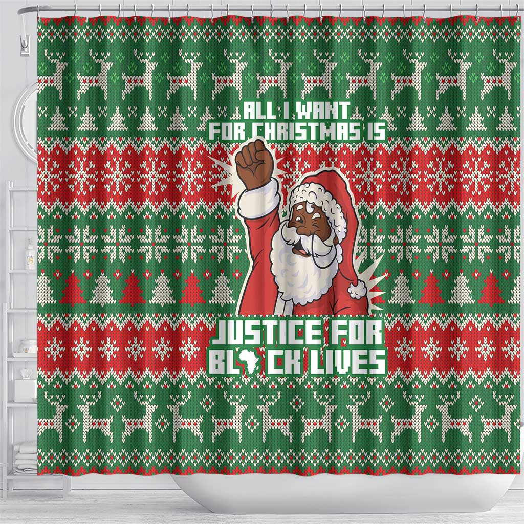 Justice For Black Lives Christmas Shower Curtain Funny Xmas Holiday Patterns - Wonder Print Shop