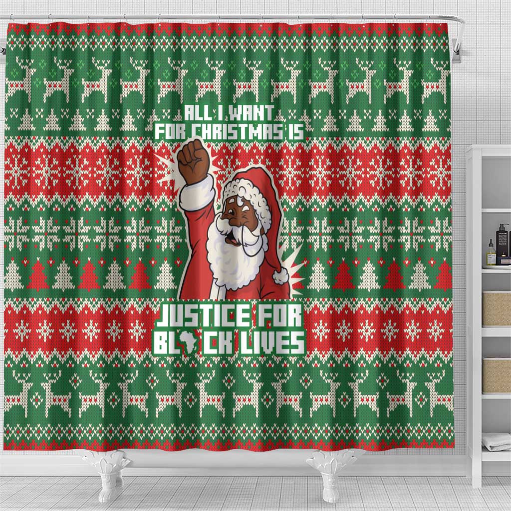 Justice For Black Lives Christmas Shower Curtain Funny Xmas Holiday Patterns - Wonder Print Shop