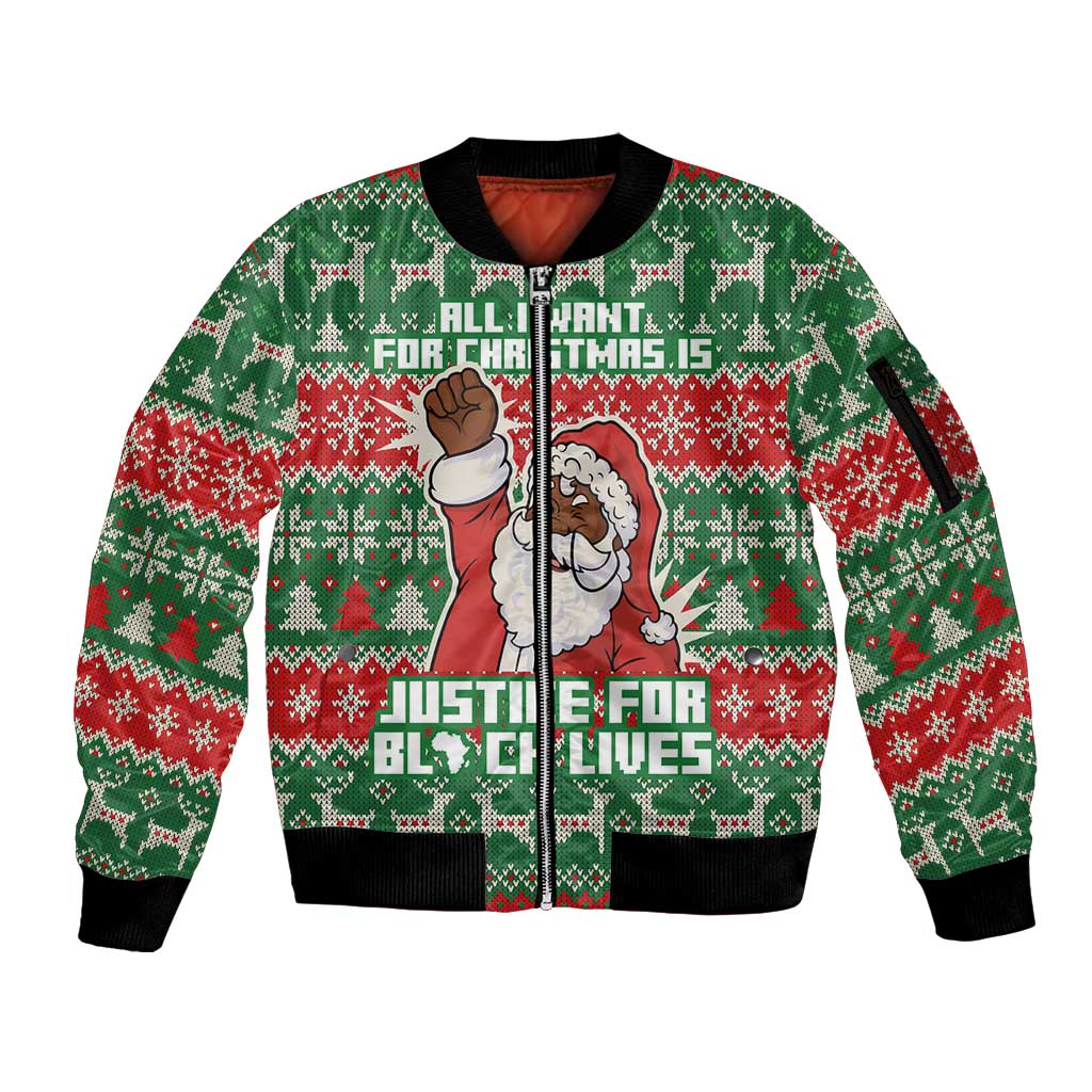 Justice For Black Lives Christmas Sleeve Zip Bomber Jacket Funny Xmas Holiday Patterns - Wonder Print Shop
