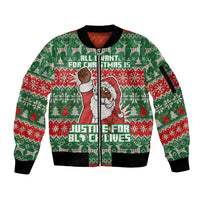 Justice For Black Lives Christmas Sleeve Zip Bomber Jacket Funny Xmas Holiday Patterns - Wonder Print Shop