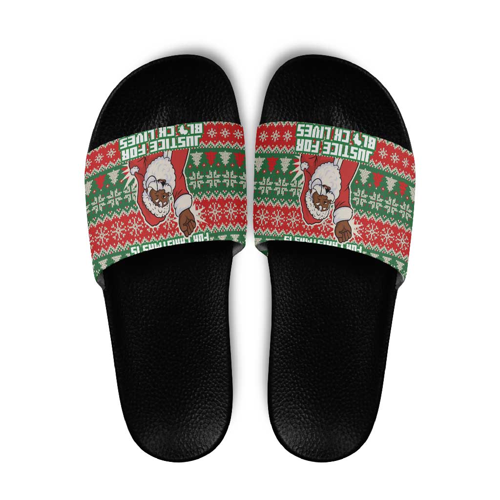 Justice For Black Lives Christmas Slide Sandals Funny Xmas Holiday Patterns - Wonder Print Shop