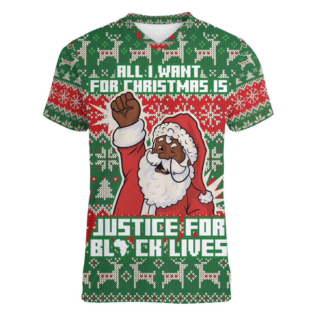 Justice For Black Lives Christmas Women V-Neck T-Shirt Funny Xmas Holiday Patterns - Wonder Print Shop
