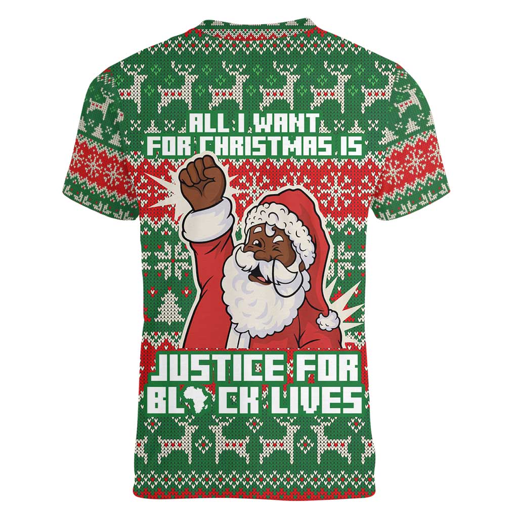Justice For Black Lives Christmas Women V-Neck T-Shirt Funny Xmas Holiday Patterns - Wonder Print Shop