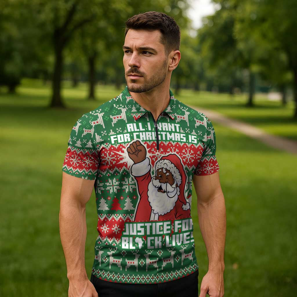Justice For Black Lives Christmas Zipper Polo Shirt Funny Xmas Holiday Patterns - Wonder Print Shop