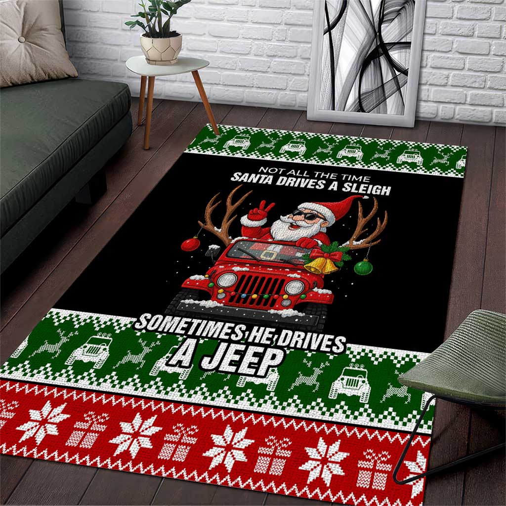 Santa Claus Drive A JEEP Area Rug Funny Xmas Holiday Patterns - Wonder Print Shop