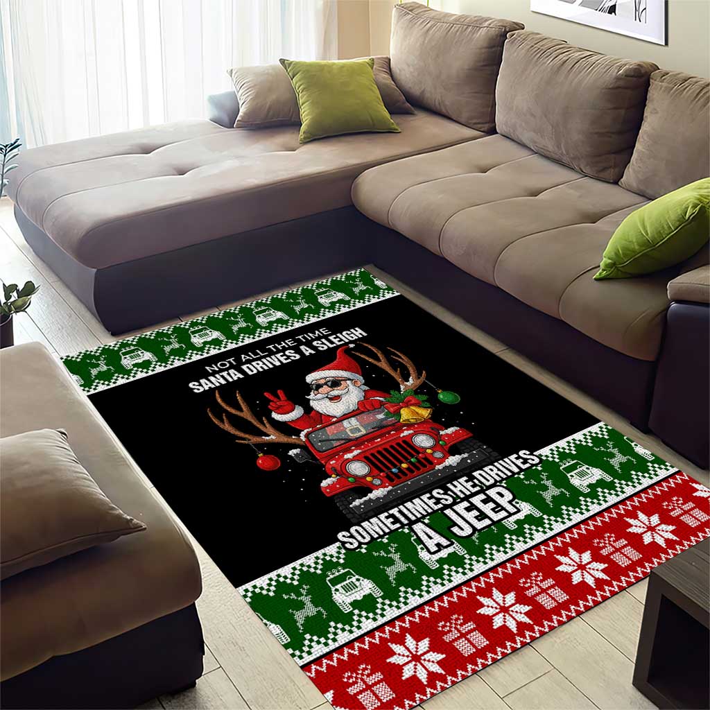 Santa Claus Drive A JEEP Area Rug Funny Xmas Holiday Patterns - Wonder Print Shop