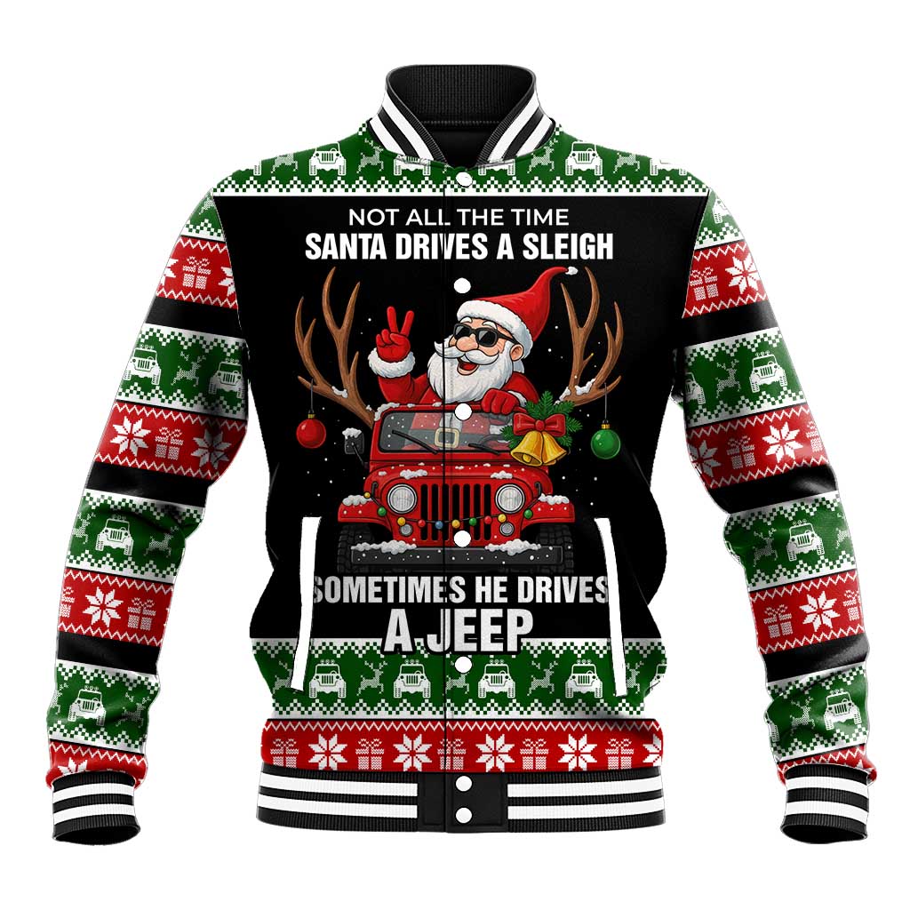 Santa Claus Drive A JEEP Baseball Jacket Funny Xmas Holiday Patterns - Wonder Print Shop