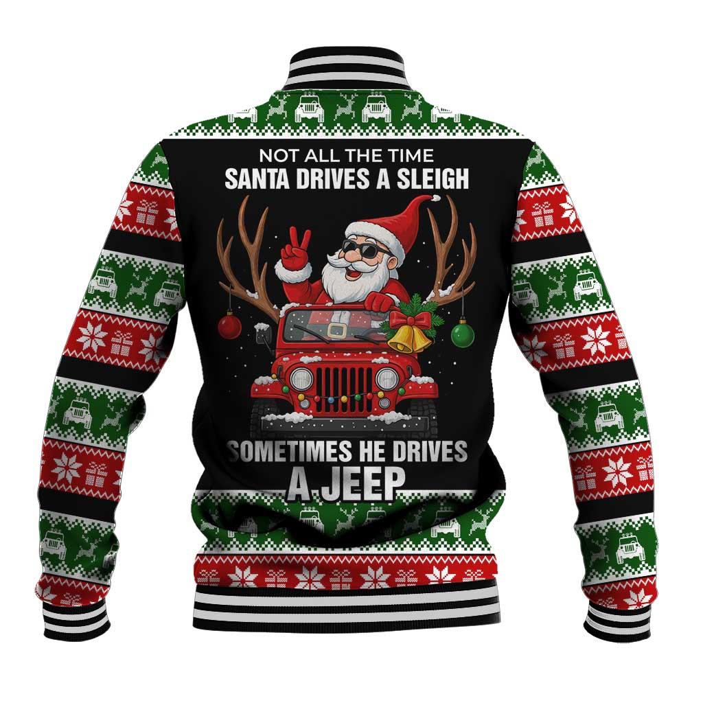 Santa Claus Drive A JEEP Baseball Jacket Funny Xmas Holiday Patterns - Wonder Print Shop