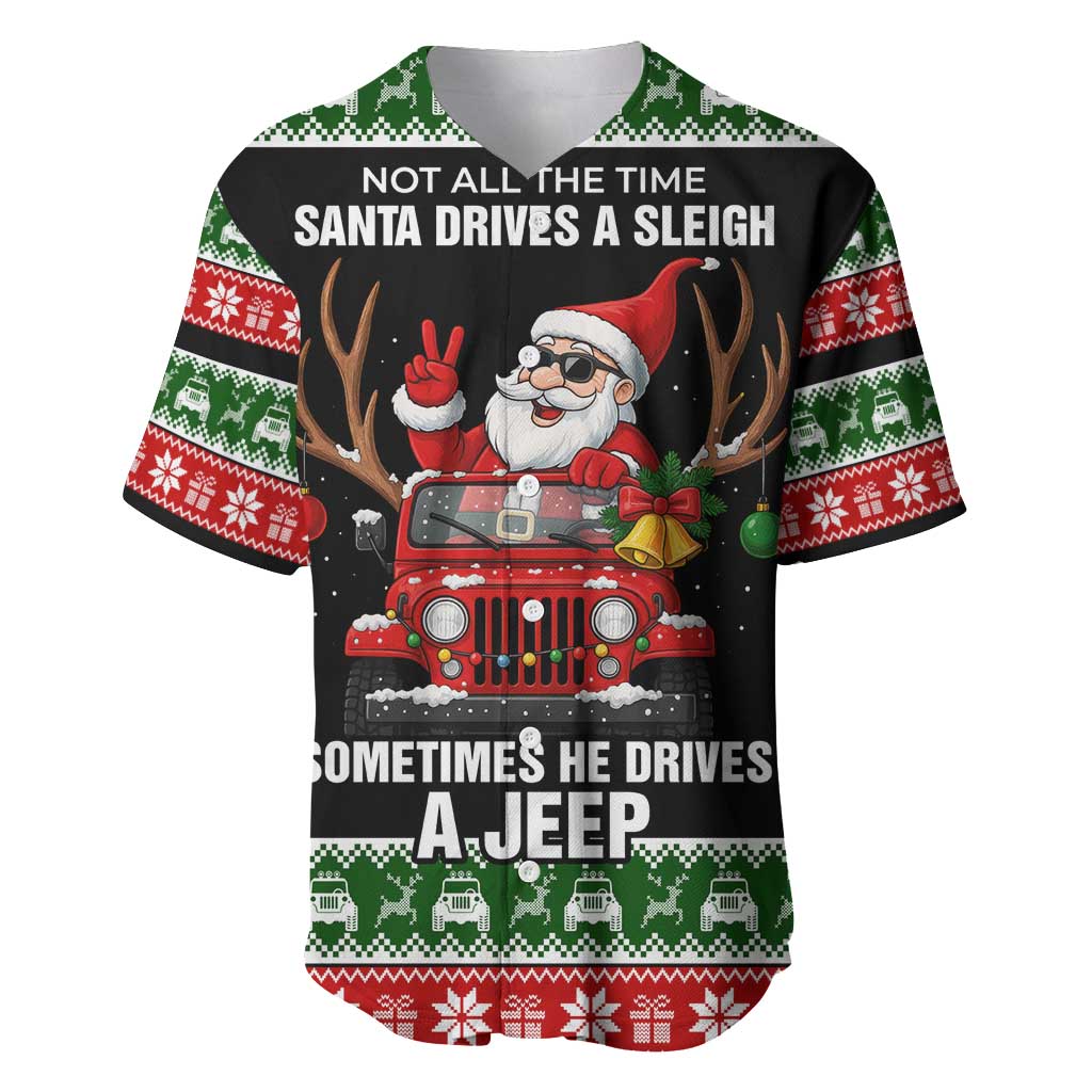 Santa Claus Drive A JEEP Baseball Jersey Funny Xmas Holiday Patterns - Wonder Print Shop
