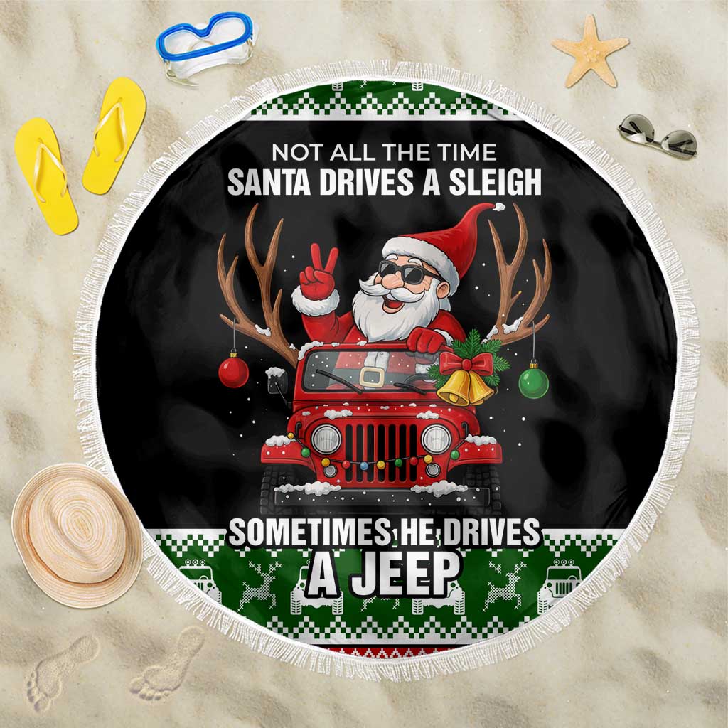 Santa Claus Drive A JEEP Beach Blanket Funny Xmas Holiday Patterns - Wonder Print Shop