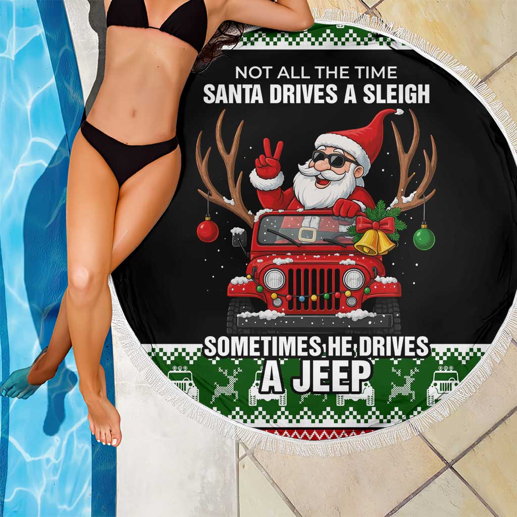Santa Claus Drive A JEEP Beach Blanket Funny Xmas Holiday Patterns - Wonder Print Shop