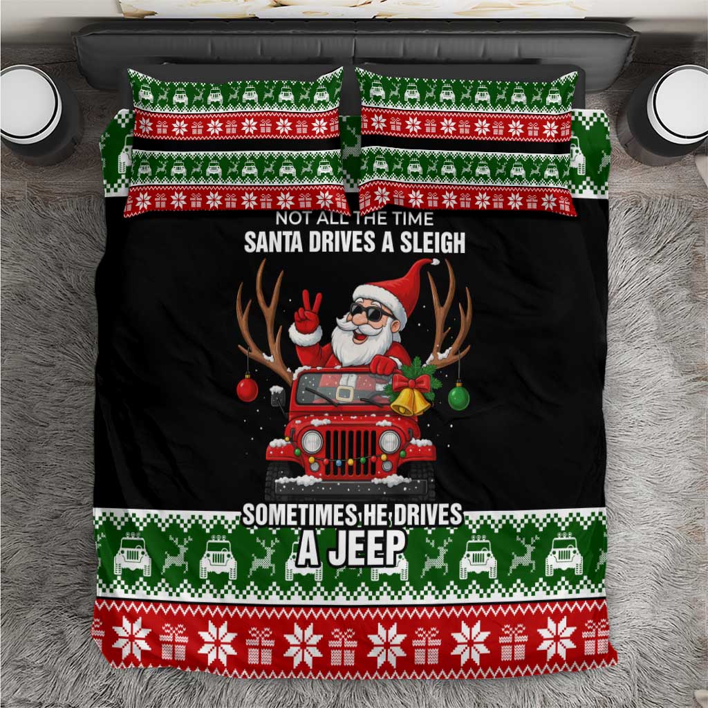 Santa Claus Drive A JEEP Bedding Set Funny Xmas Holiday Patterns - Wonder Print Shop
