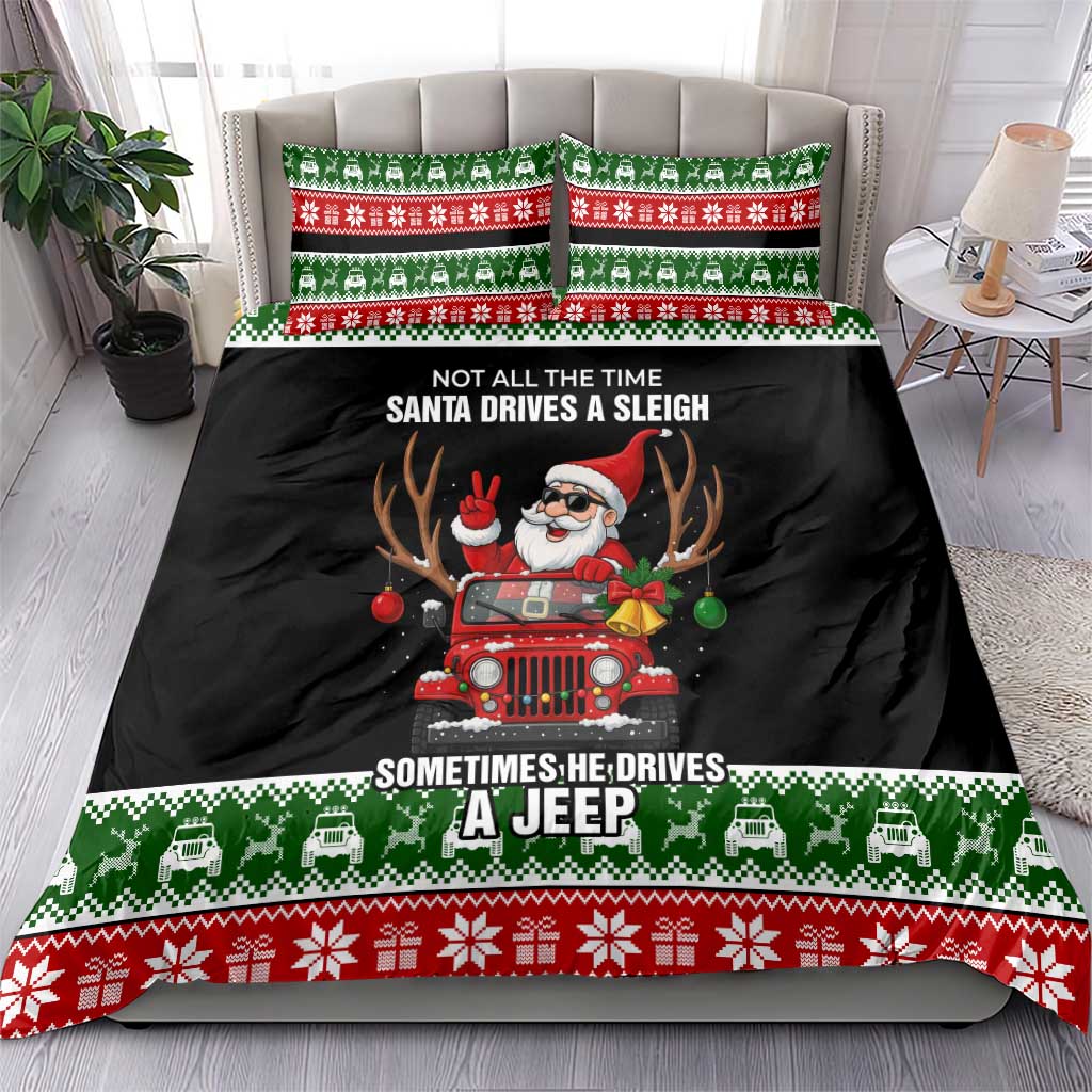 Santa Claus Drive A JEEP Bedding Set Funny Xmas Holiday Patterns - Wonder Print Shop