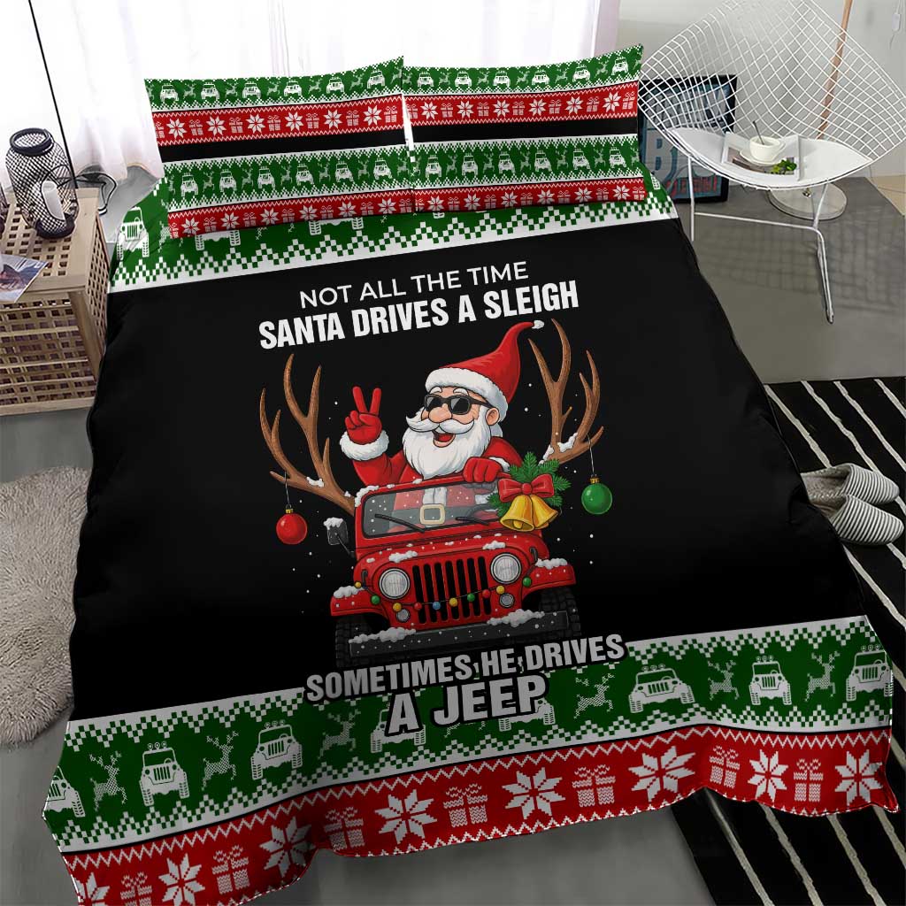 Santa Claus Drive A JEEP Bedding Set Funny Xmas Holiday Patterns - Wonder Print Shop