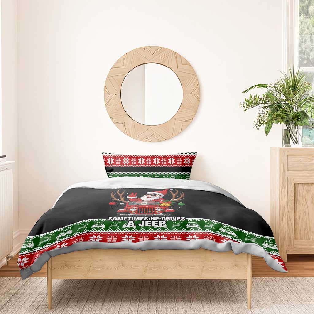 Santa Claus Drive A JEEP Bedding Set Funny Xmas Holiday Patterns - Wonder Print Shop