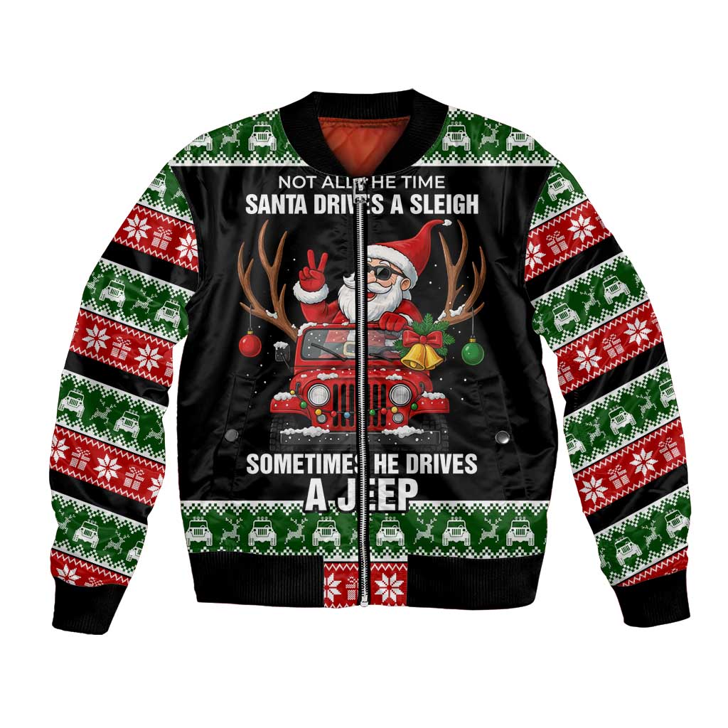 Santa Claus Drive A JEEP Bomber Jacket Funny Xmas Holiday Patterns - Wonder Print Shop