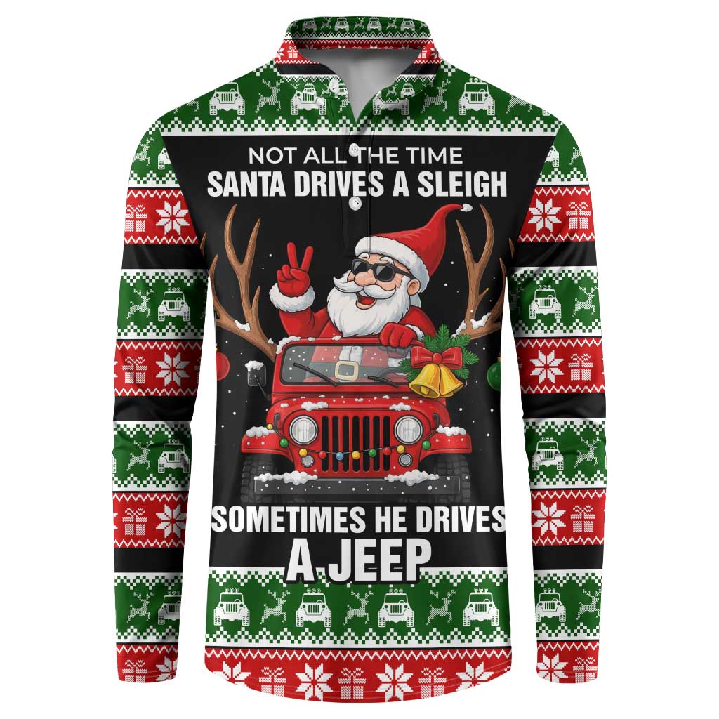 Santa Claus Drive A JEEP Button Sweatshirt Funny Xmas Holiday Patterns - Wonder Print Shop