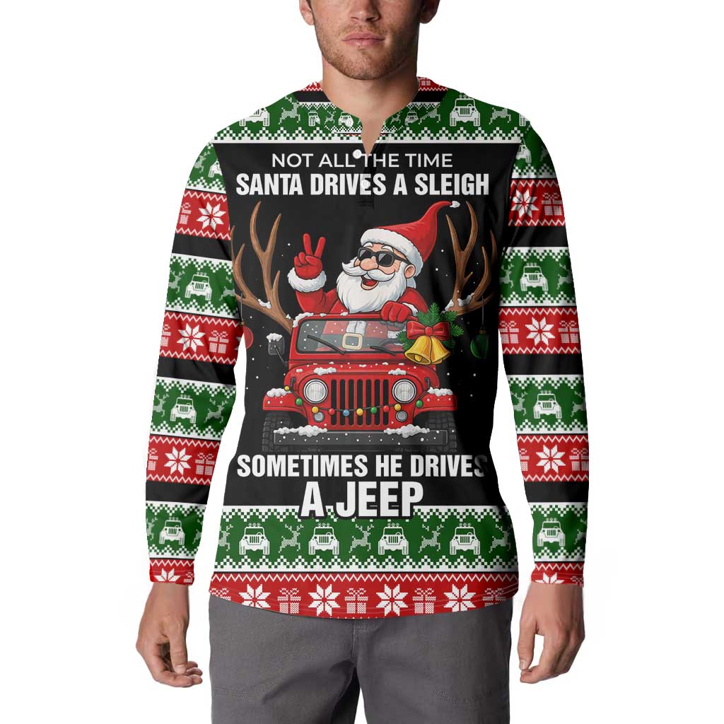 Santa Claus Drive A JEEP Button Sweatshirt Funny Xmas Holiday Patterns - Wonder Print Shop