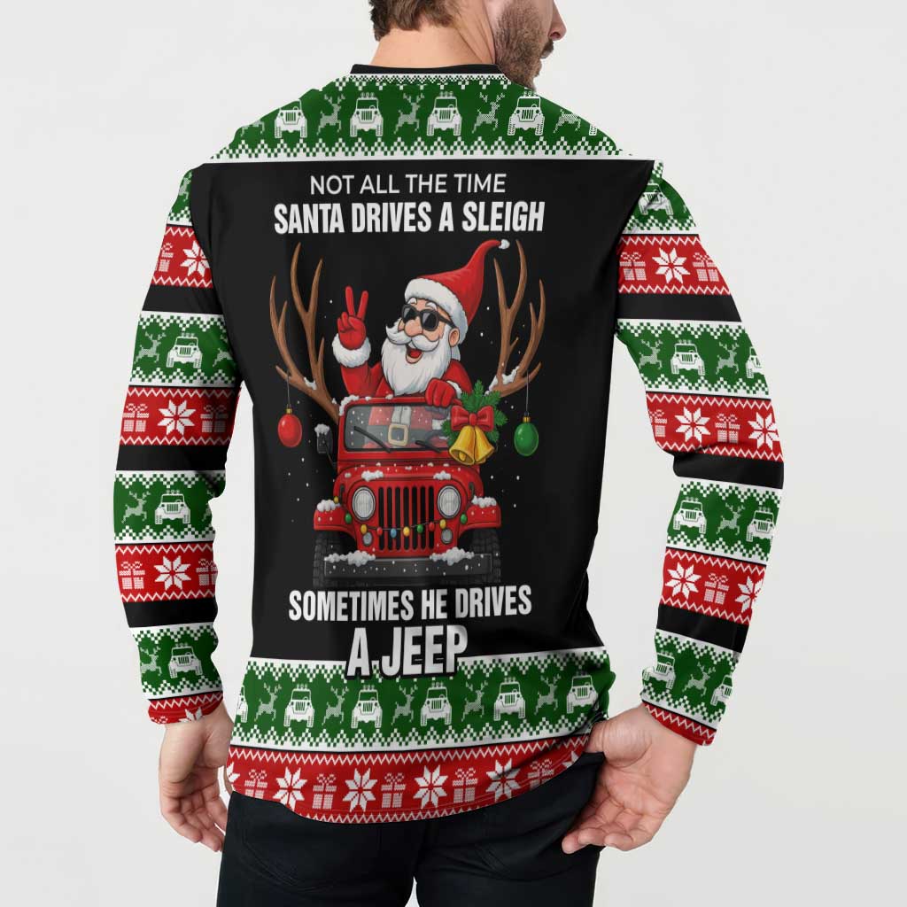 Santa Claus Drive A JEEP Button Sweatshirt Funny Xmas Holiday Patterns - Wonder Print Shop