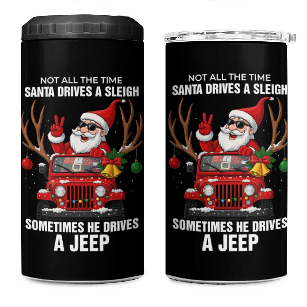 Santa Claus Drive A JEEP 4 in 1 Can Cooler Tumbler Funny Xmas Holiday Patterns - Wonder Print Shop