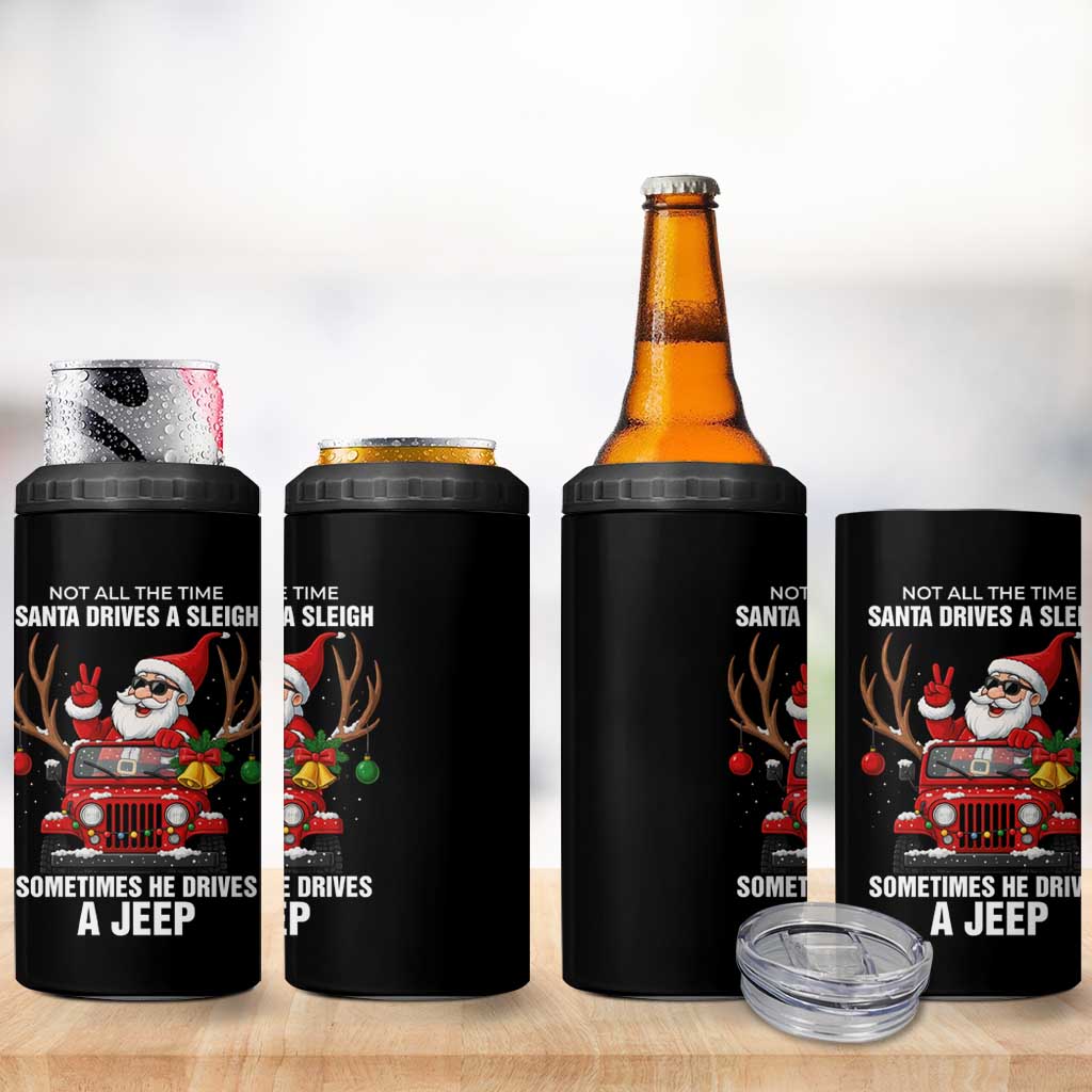 Santa Claus Drive A JEEP 4 in 1 Can Cooler Tumbler Funny Xmas Holiday Patterns - Wonder Print Shop