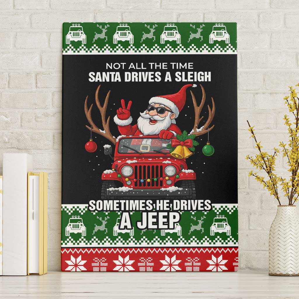 Santa Claus Drive A JEEP Canvas Wall Art Funny Xmas Holiday Patterns - Wonder Print Shop