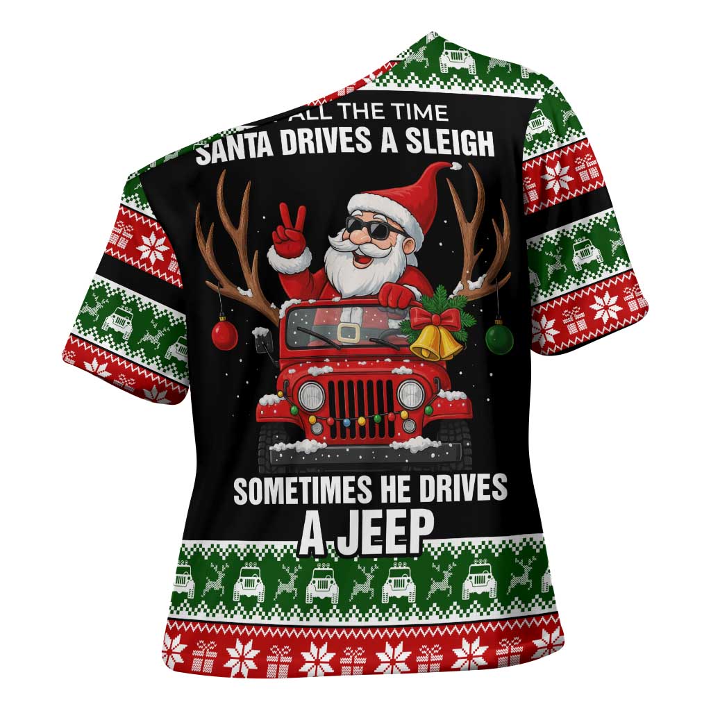Santa Claus Drive A JEEP Cross Shoulder Shirt Funny Xmas Holiday Patterns - Wonder Print Shop