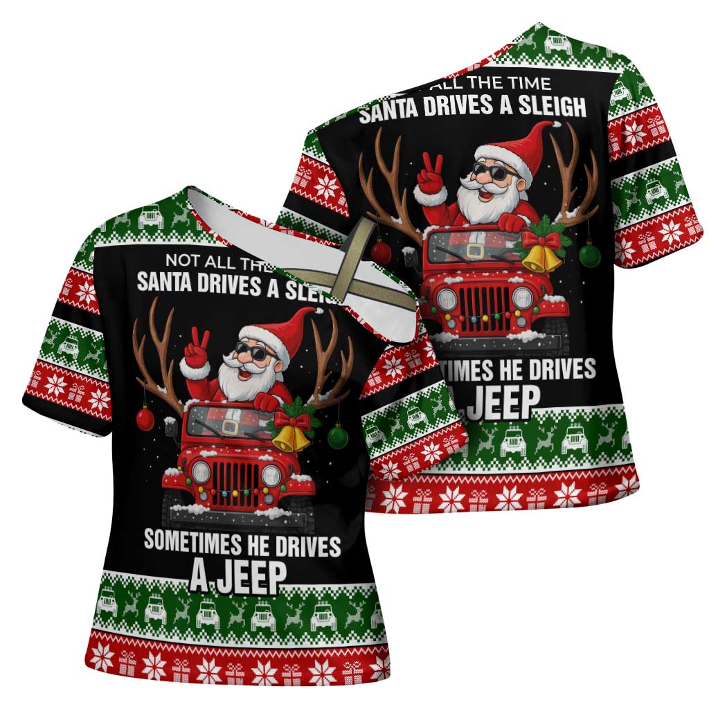Santa Claus Drive A JEEP Cross Shoulder Shirt Funny Xmas Holiday Patterns - Wonder Print Shop