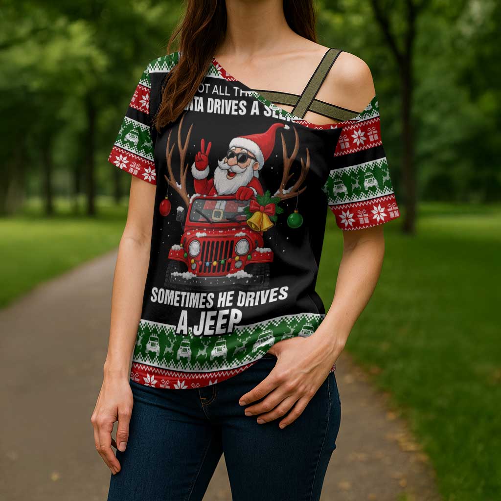 Santa Claus Drive A JEEP Cross Shoulder Shirt Funny Xmas Holiday Patterns - Wonder Print Shop