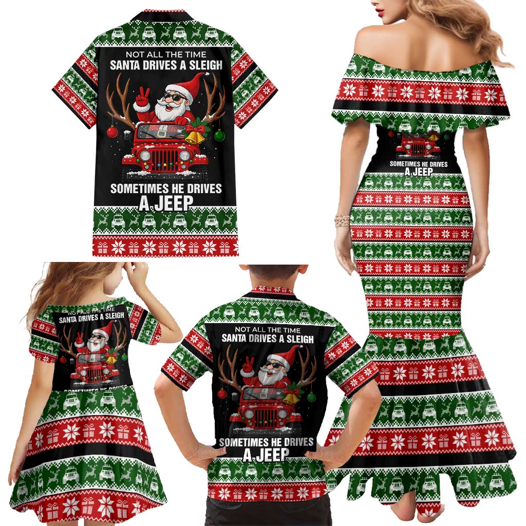 Santa Claus Drive A JEEP Family Matching Mermaid Dress and Hawaiian Shirt Funny Xmas Holiday Patterns - Wonder Print Shop