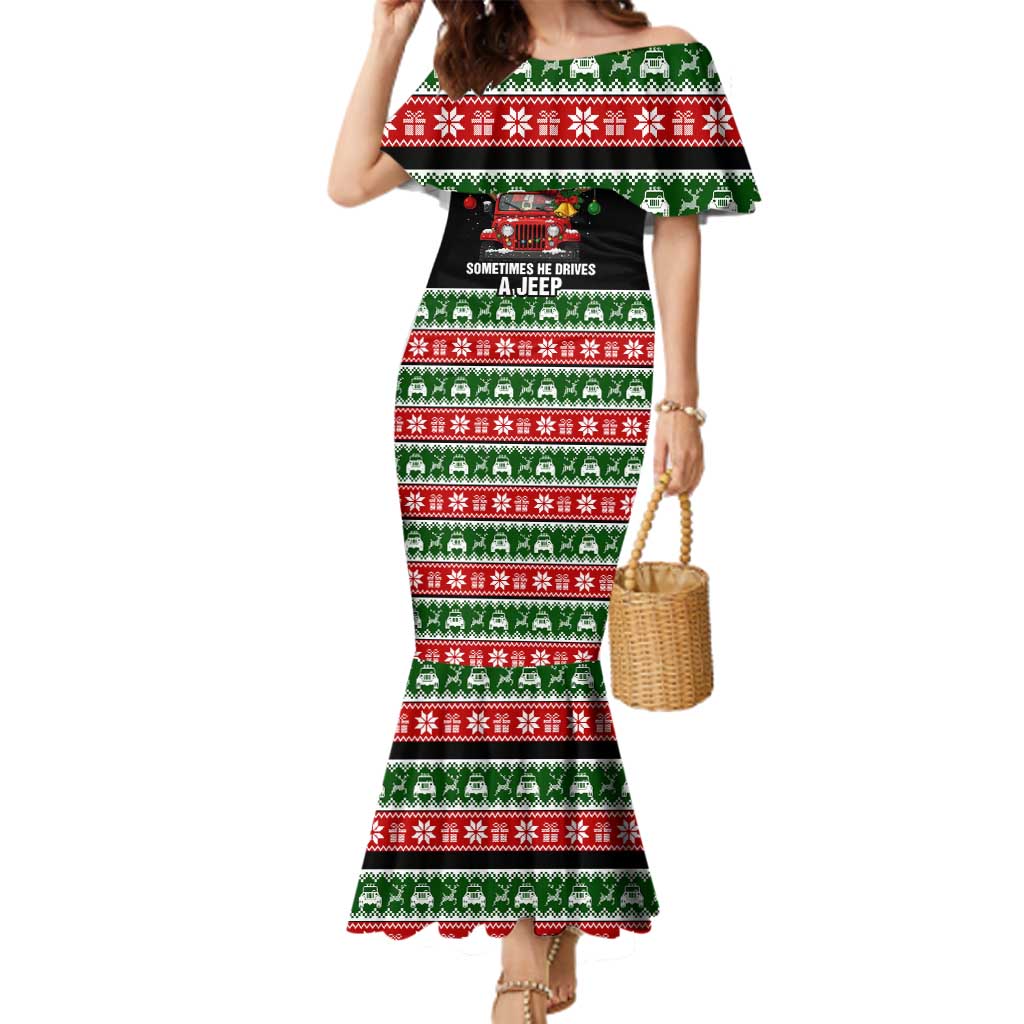 Santa Claus Drive A JEEP Family Matching Mermaid Dress and Hawaiian Shirt Funny Xmas Holiday Patterns - Wonder Print Shop