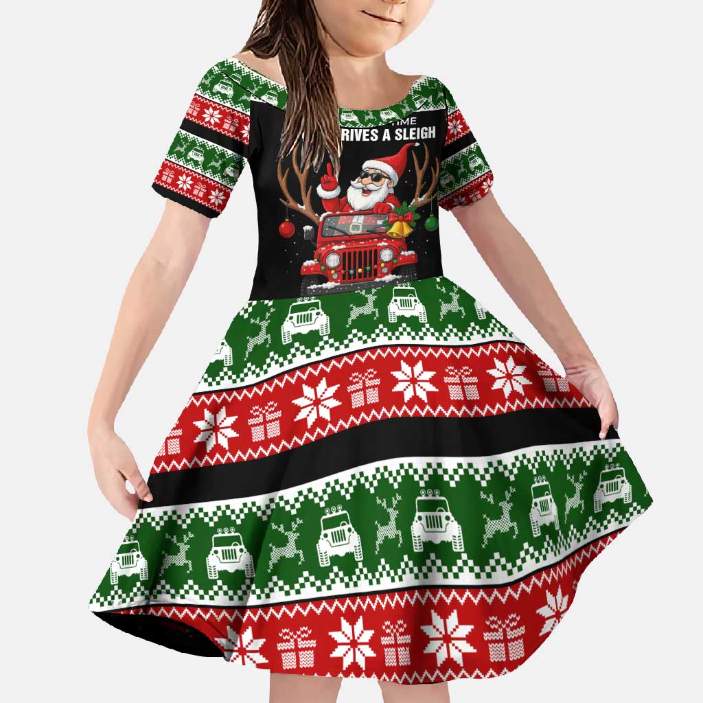 Santa Claus Drive A JEEP Family Matching Off Shoulder Maxi Dress and Hawaiian Shirt Funny Xmas Holiday Patterns - Wonder Print Shop