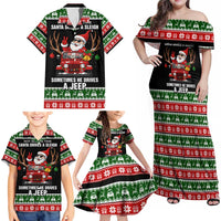 Santa Claus Drive A JEEP Family Matching Off Shoulder Maxi Dress and Hawaiian Shirt Funny Xmas Holiday Patterns - Wonder Print Shop