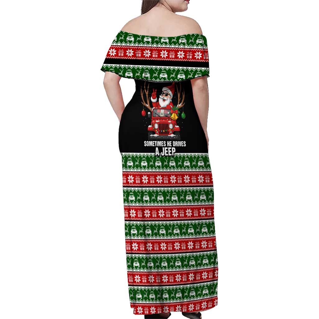 Santa Claus Drive A JEEP Family Matching Off Shoulder Maxi Dress and Hawaiian Shirt Funny Xmas Holiday Patterns - Wonder Print Shop