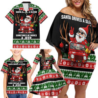Santa Claus Drive A JEEP Family Matching Off Shoulder Short Dress and Hawaiian Shirt Funny Xmas Holiday Patterns - Wonder Print Shop