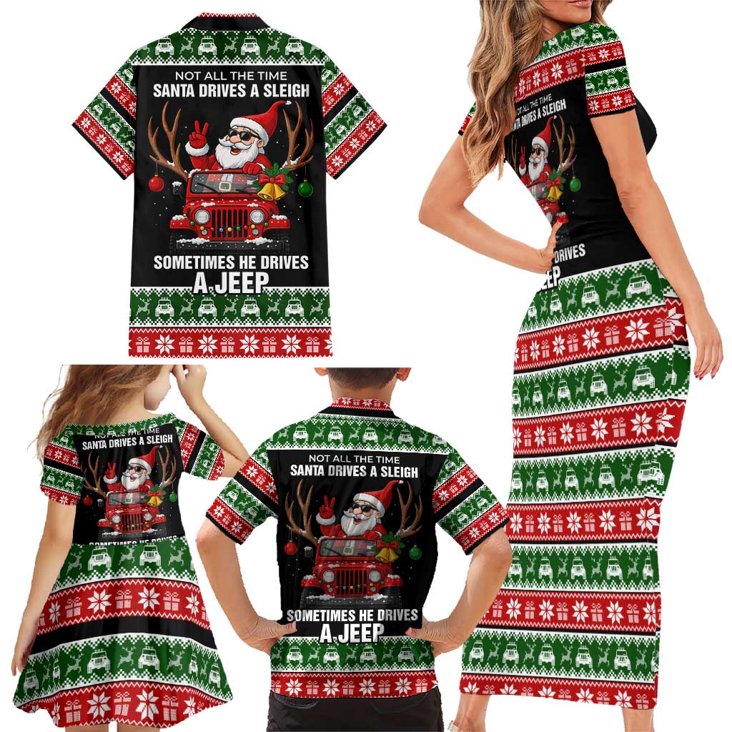 Santa Claus Drive A JEEP Family Matching Short Sleeve Bodycon Dress and Hawaiian Shirt Funny Xmas Holiday Patterns - Wonder Print Shop