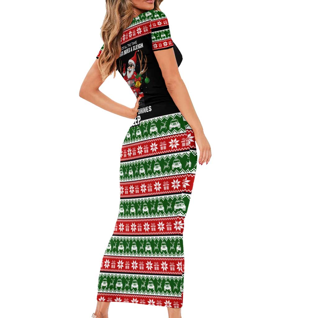 Santa Claus Drive A JEEP Family Matching Short Sleeve Bodycon Dress and Hawaiian Shirt Funny Xmas Holiday Patterns - Wonder Print Shop